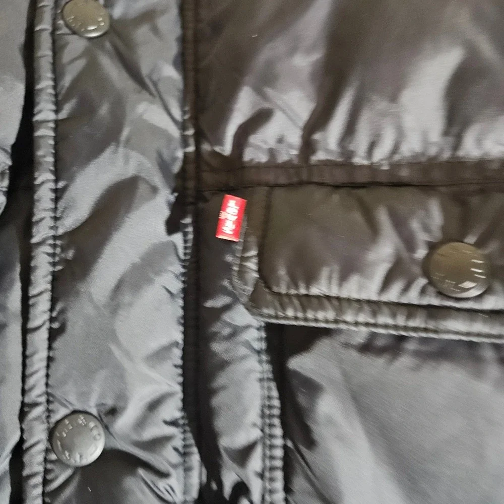 Levis Mens Black Puffer Jacket Hooded Winter Parka Coat XL LM2RN467